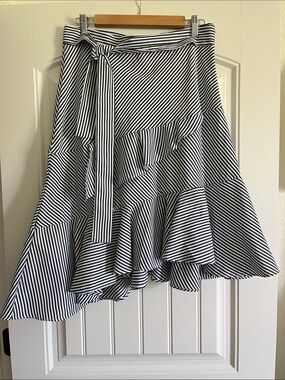 Seersucker Striped Tie-Waist Ruffle Skirt